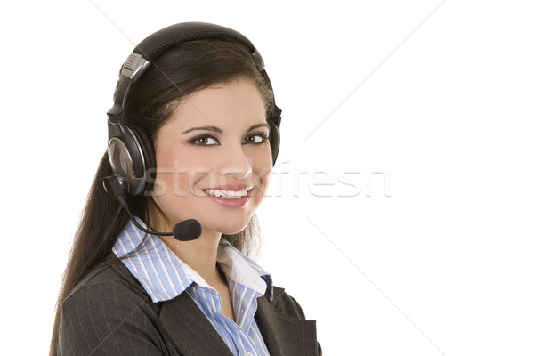 Telemarketing Person schönen Brünette tragen Headset Stock foto © zdenkam