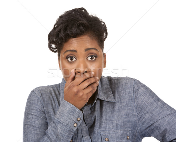 Geschokt vrouw mooie zwarte vrouw portret zwarte Stockfoto © zdenkam