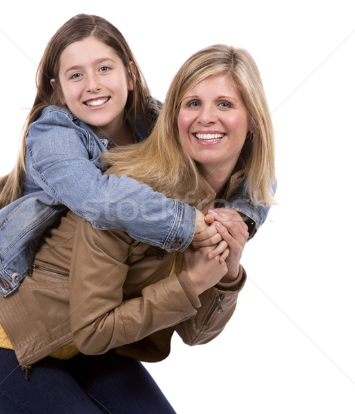 [[stock_photo]]: Mère · fille · blanche · studio · amour