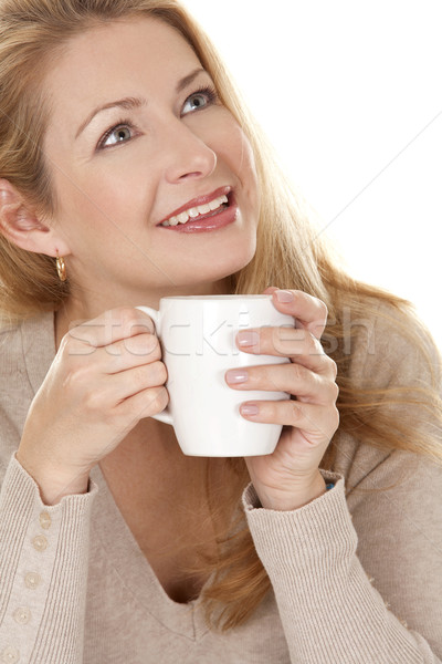 Vrouw koffie mooie blond beige Stockfoto © zdenkam