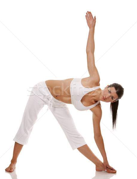 Nő jóga csinos barna hajú testmozgás fehér Stock fotó © zdenkam