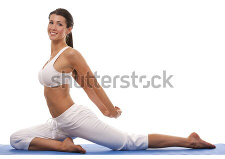 Nő jóga csinos barna hajú testmozgás fehér Stock fotó © zdenkam