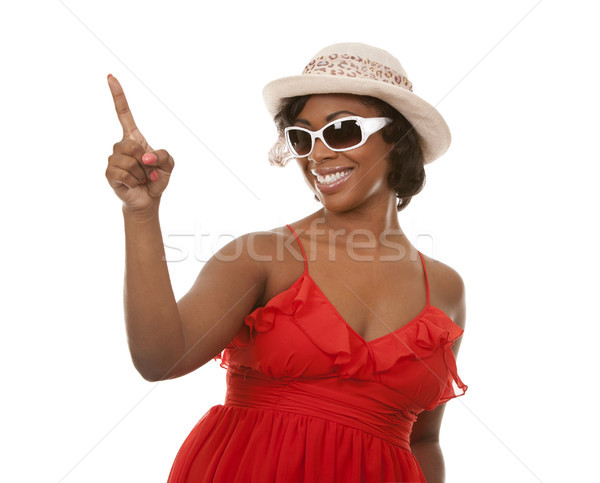Donna estate bella donna nera indossare bianco Foto d'archivio © zdenkam