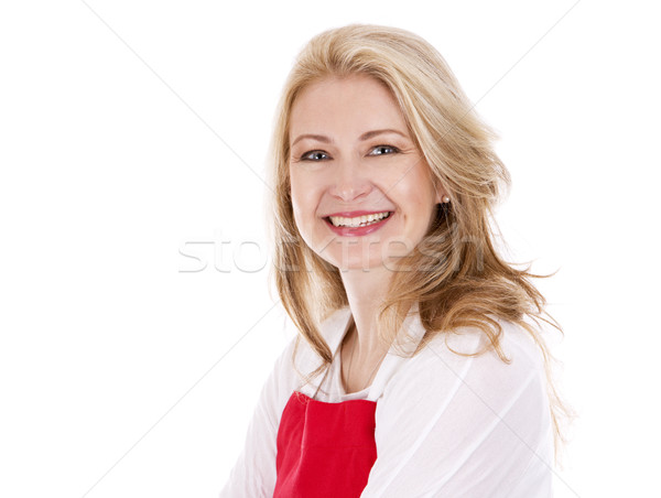 Női szakács kötény szőke nő visel Stock fotó © zdenkam