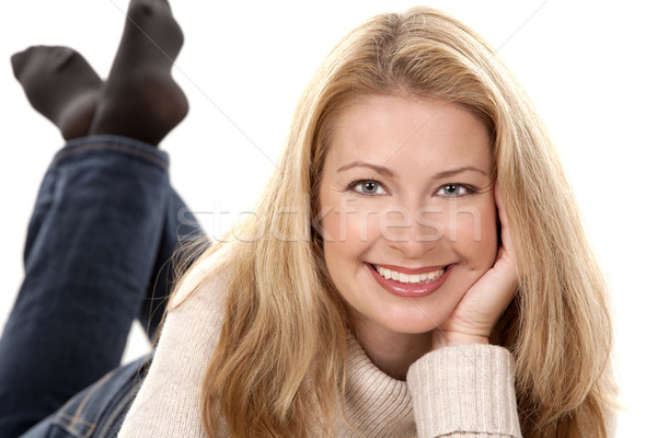 Lezser nő csinos szőke visel bézs Stock fotó © zdenkam