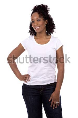Schwarze Frau posiert weiß Studio schwarz Stock foto © zdenkam