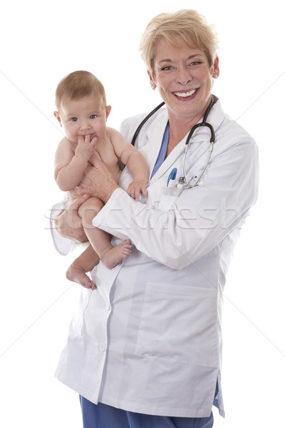 Női orvos baba tart fehér izolált Stock fotó © zdenkam