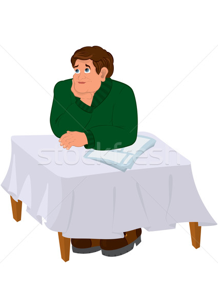 Cartoon man in green sweater torso holding chin at the table Stock photo © Zebra-Finch