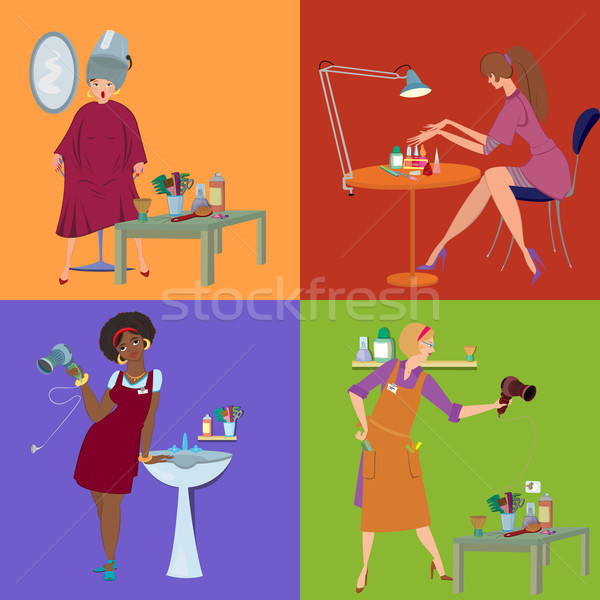 Beauty salon spa team and customers flat people Stock photo © Zebra-Finch