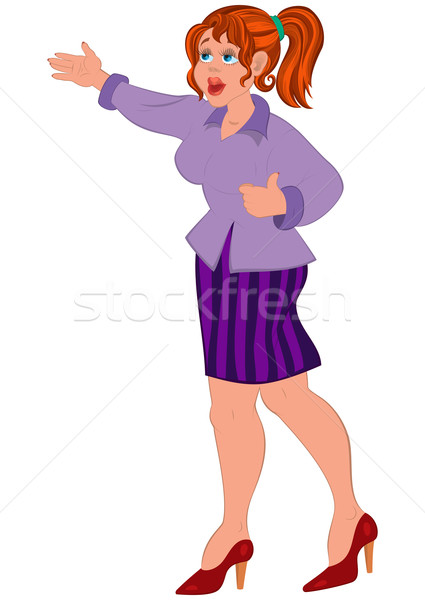 Cartoon woman in purple shirt and striped skirt Stock photo © Zebra-Finch