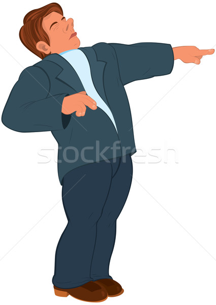 Cartoon man in blue suit pointing with index finger with closed  Stock photo © Zebra-Finch