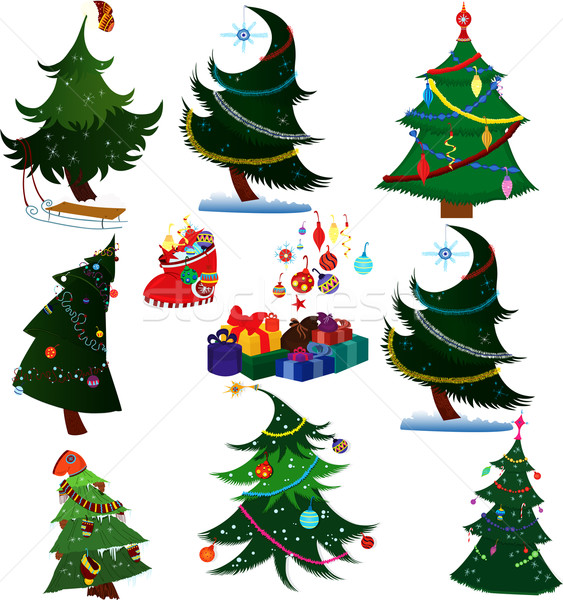 Cartoon christmas drzew przedstawia zestaw odizolowany Zdjęcia stock © Zebra-Finch