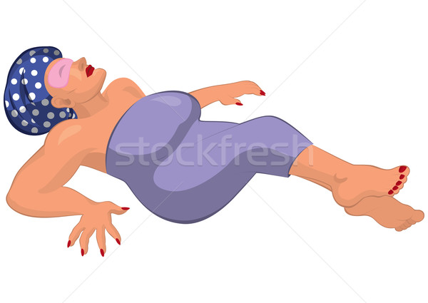 Cartoon overweight young woman in robe and eye mask lying Stock photo © Zebra-Finch