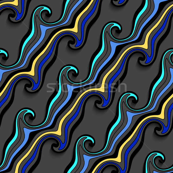 Black sea wave lines with blue and yellow seamless Stock photo © Zebra-Finch