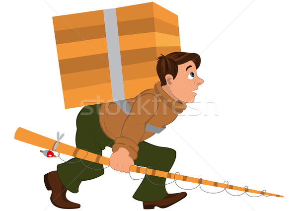Karikatur Mann Angelrute tragen schwierig Holz Stock foto © Zebra-Finch