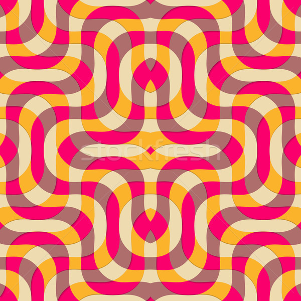 Stock photo: Retro 3D yellow magenta and brown overlapping waves