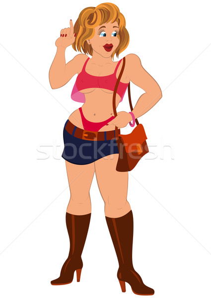 Cartoon girl in red underwear holding index finger up Stock photo © Zebra-Finch