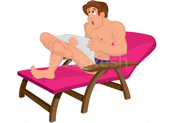 Cartoon man with newspaper sitting in the beach chair Stock photo © Zebra-Finch