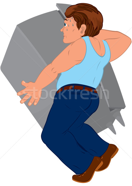 Cartoon man in blue pants and blue top holding furniture Stock photo © Zebra-Finch