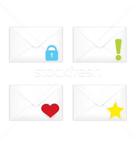 White closed envelopes with marks icon set Stock photo © Zebra-Finch