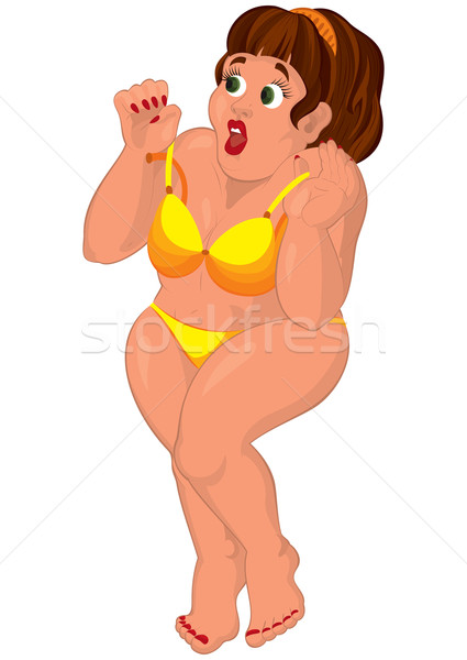 Rajz túlsúlyos fiatal nő citromsárga fürdőruha izgatott Stock fotó © Zebra-Finch