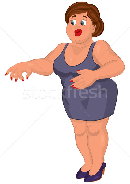 Cartoon young fat woman in gray dress disgusted Stock photo © Zebra-Finch