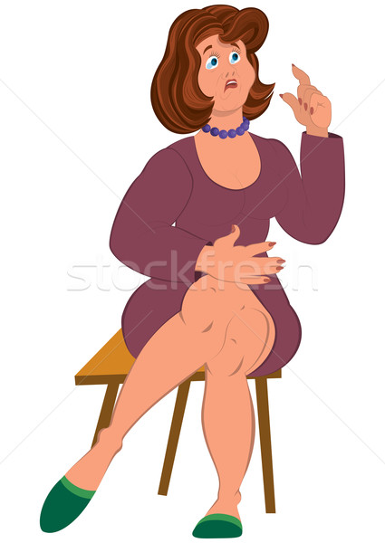 Cartoon fat woman in purple dress sitting on the stool Stock photo © Zebra-Finch