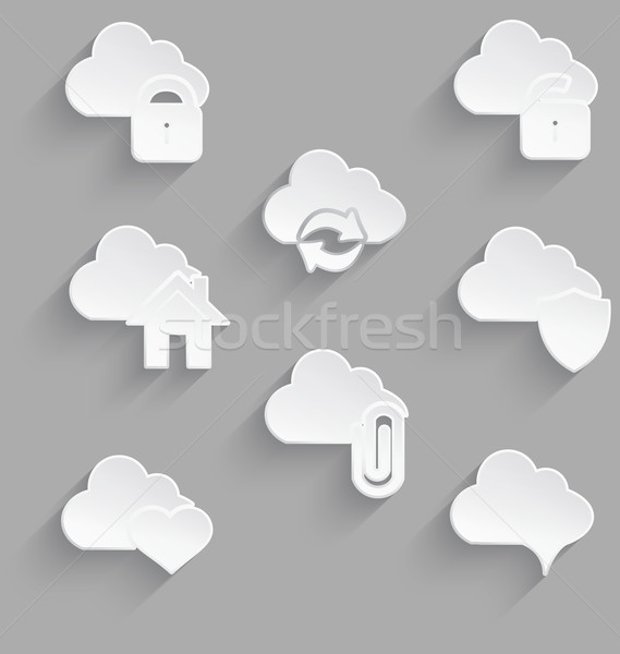 Cloud icon set white plastic lock Stock photo © Zebra-Finch