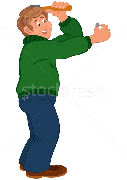 Happy cartoon man hitting nail with hummer Stock photo © Zebra-Finch