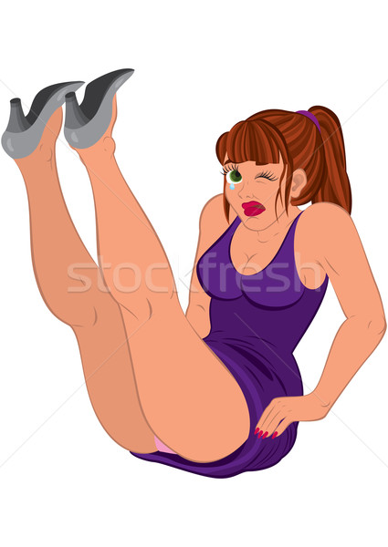 Cartoon woman in purple dress legs up Stock photo © Zebra-Finch