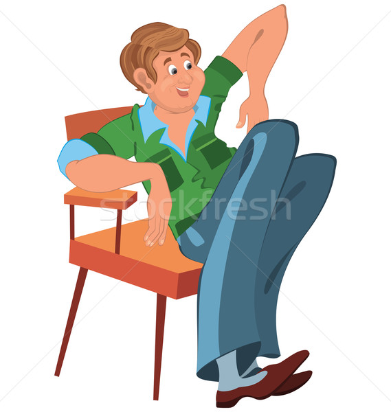 Happy cartoon man sitting in armchair in green west and blue pan Stock photo © Zebra-Finch