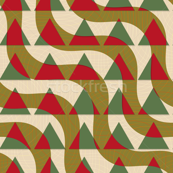 Retro 3D green and brown diagonal waves with triangles Stock photo © Zebra-Finch