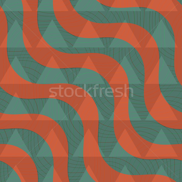 Retro 3D green and brown diagonal waves with texture and triangl Stock photo © Zebra-Finch