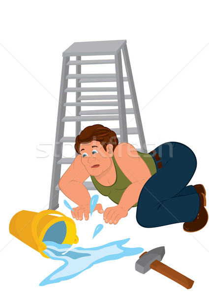 Cartoon man in green sleeveless top fall down from ladder Stock photo © Zebra-Finch