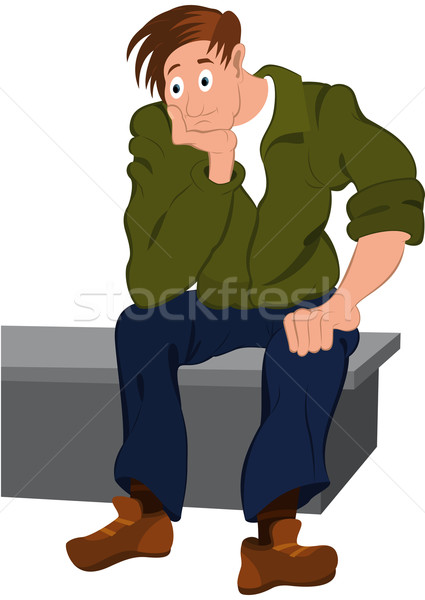Cartoon man in green jacket and blue pants sitting on the bench Stock photo © Zebra-Finch