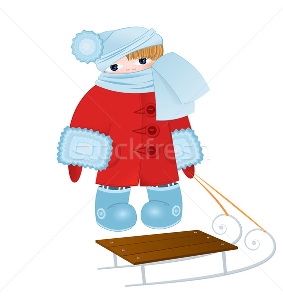 Stock photo: Cartoon kid with sled vector