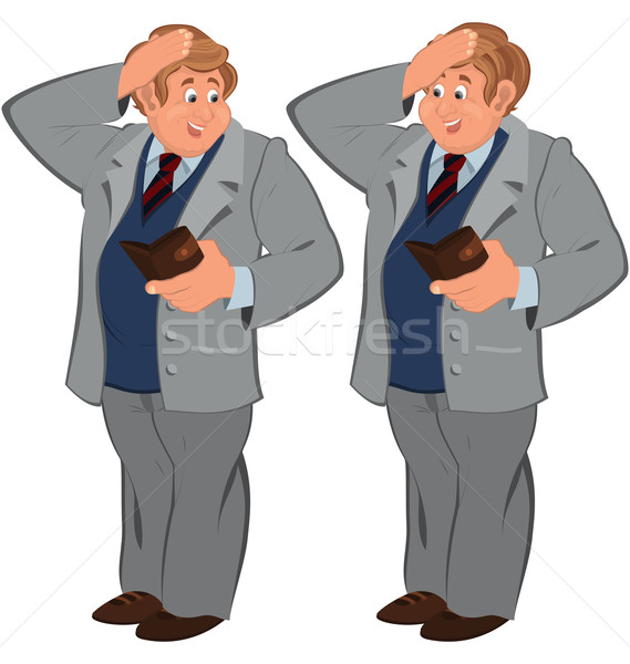 Happy cartoon man standing in gray suite with wallet Stock photo © Zebra-Finch