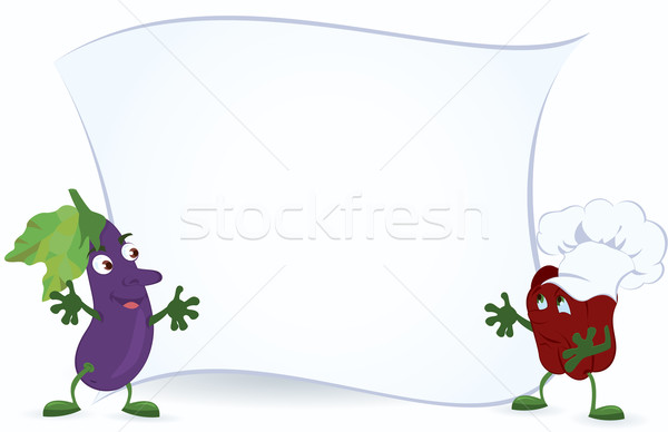 Eggplant-and-bell-pepper-are-holding-promotion-board Stock photo © Zebra-Finch