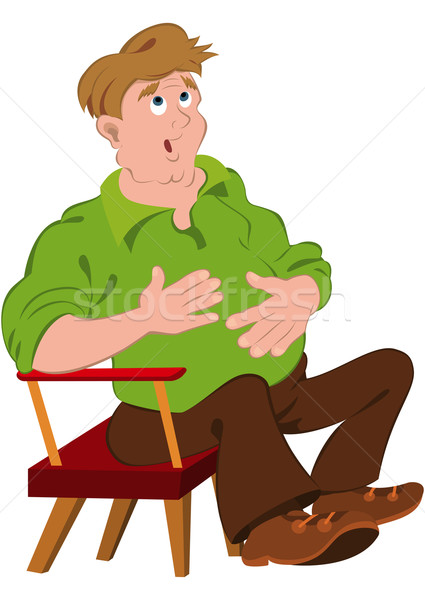 Cartoon man in green polo shirt touching stomach Stock photo © Zebra-Finch
