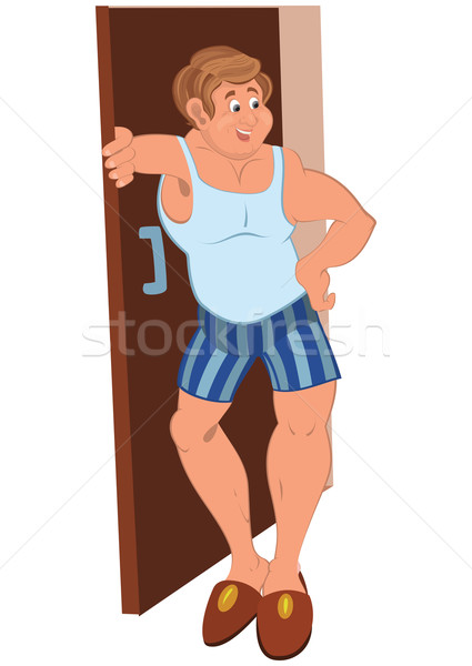 Szczęśliwy cartoon człowiek stałego otwartych drzwi ilustracja Zdjęcia stock © Zebra-Finch