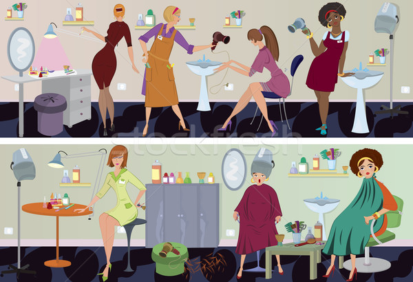 Schönheitssalon Banner Arbeitnehmer Kunden unterschiedlich Mädchen Stock foto © Zebra-Finch
