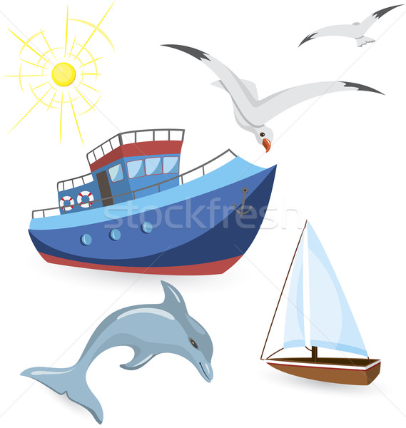 Boats dolphin seagulls Stock photo © Zebra-Finch