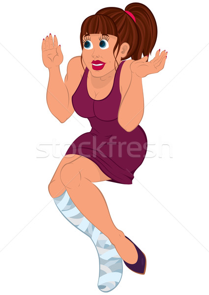 Cartoon woman in burgundy dress with injures leg Stock photo © Zebra-Finch