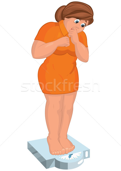 Cartoon young fat woman in orange dress barefoot looking at the  Stock photo © Zebra-Finch