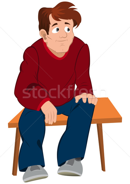 Cartoon man in red sweater and blue pants sitting on the bench Stock photo © Zebra-Finch
