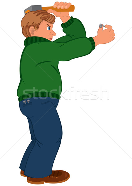 Cartoon man with brown hair in green sweater with hummer Stock photo © Zebra-Finch