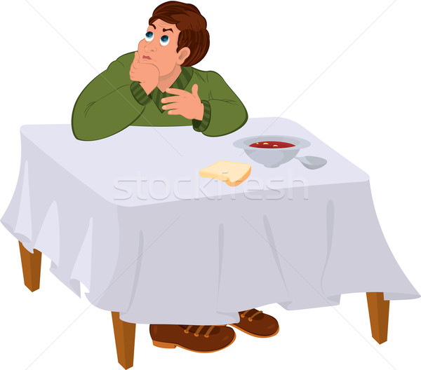 Karikatür adam yeşil kazak oturma yemek masası Stok fotoğraf © Zebra-Finch