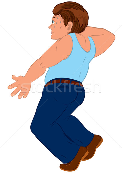 Cartoon man in blue pants and blue top holding Stock photo © Zebra-Finch