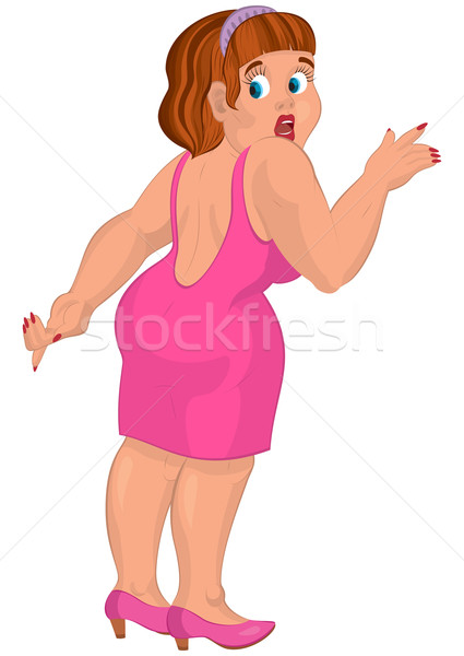 Rajz túlsúlyos fiatal nő rózsaszín ruha hátulnézet Stock fotó © Zebra-Finch
