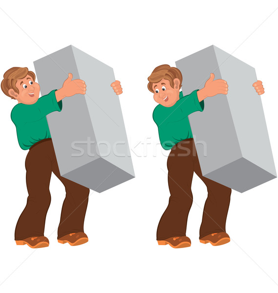 Happy cartoon man standing in green shirt and brown pants holdin Stock photo © Zebra-Finch